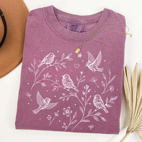 Boho Botanical Birds Sparrow T-Shirt