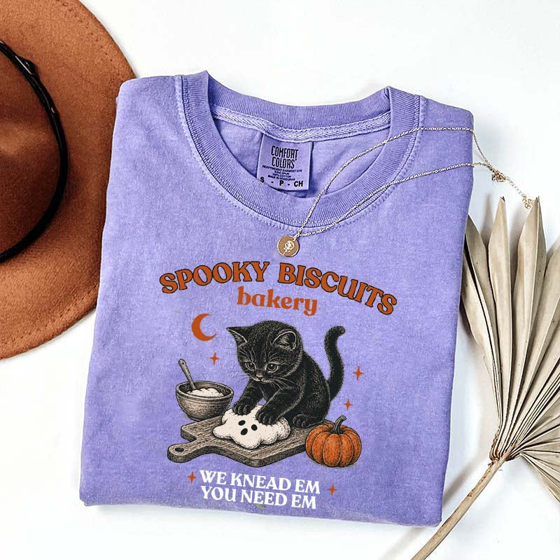 Kitty Biscuits Spooky Season Black Cat Halloween T-Shirt
