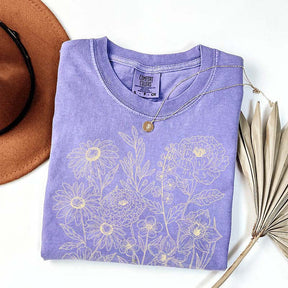 Vintage Pressed Flowers Minimalist Line T-Shirt