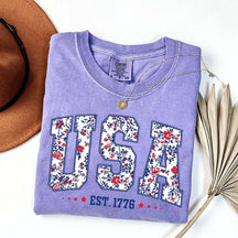 Flower USA Floral Patriotic T-Shirt