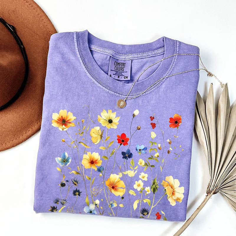 Delicate Floral Print Botanical T-Shirt