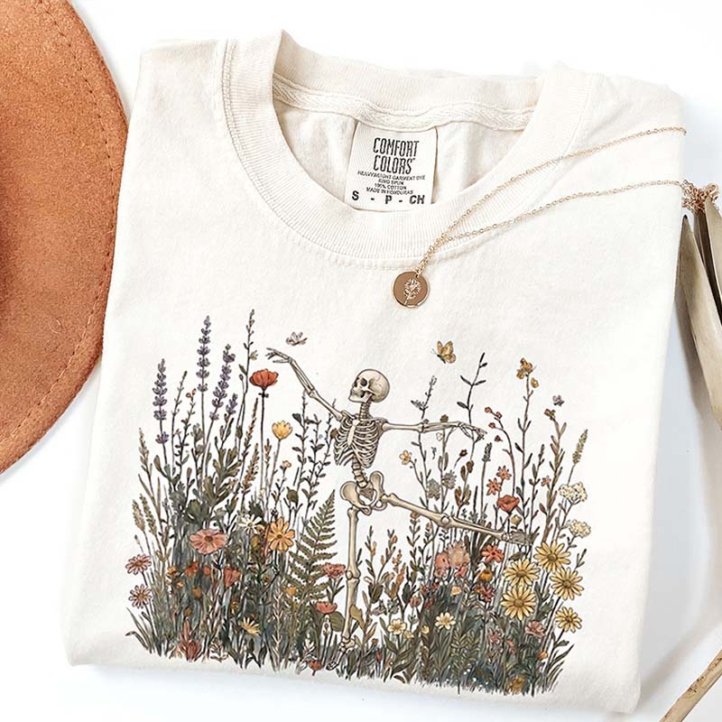 Skeleton Dancing Arabesque Wildflower Botanical Floral T-Shirt