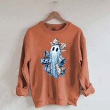 Retro Halloween Blue Denim Ghost Sweatshirt