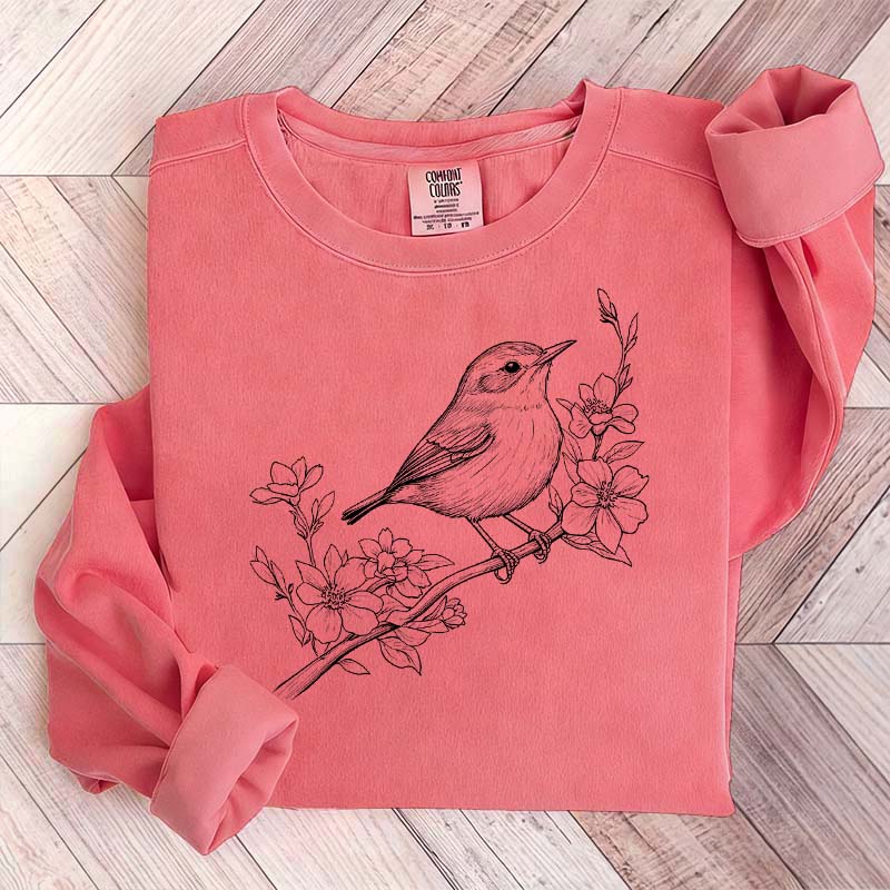 Cute Botanical Bird Graphic Sweatshirt