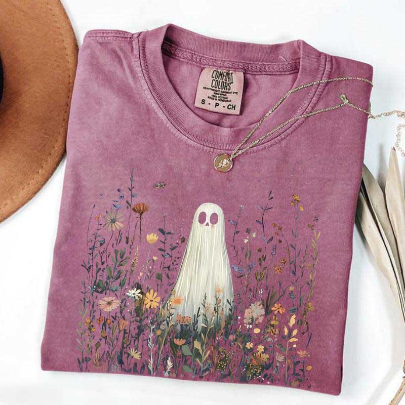 Cute Ghost in Wildflowers T-Shirt