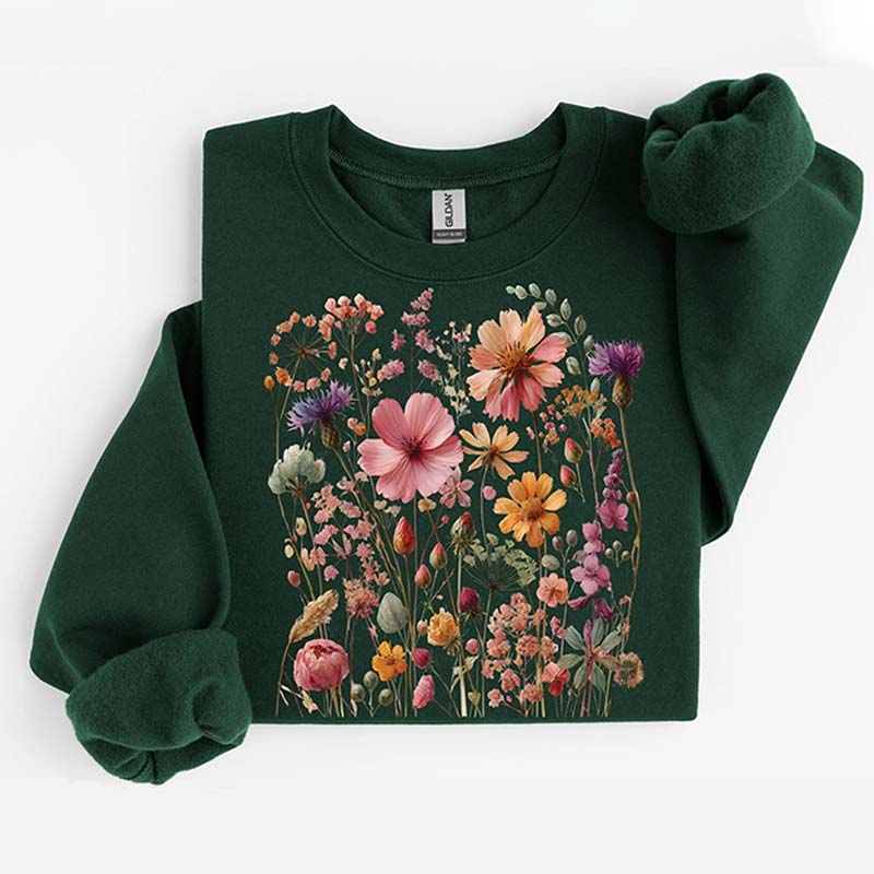 Vintage Pressed Flowers Pink Wildflowers Sweatshirt
