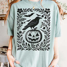 Halloween Crow Pumpkin Floral T-Shirt