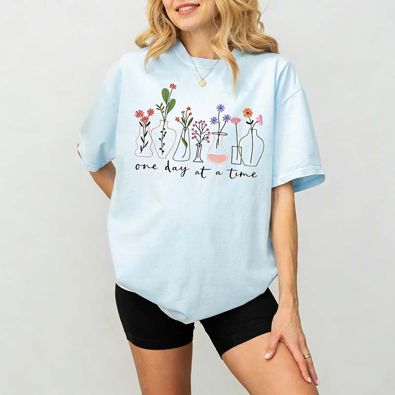 One Day At a Time Motivational  Floral T-Shirt
