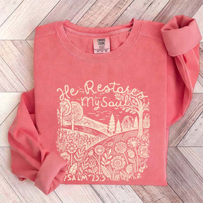 He Restores My Soul Psalm Floral Vintage Sweatshirt