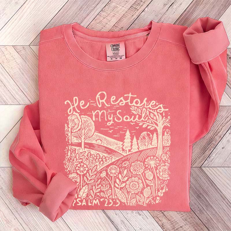He Restores My Soul Psalm Floral Vintage Sweatshirt