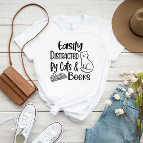 Easily Distracted Cats and Books T-Shirt