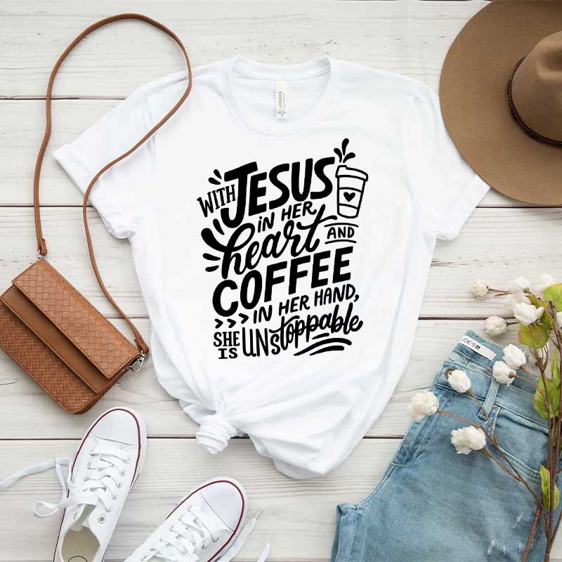 With Jesus In Her Heart And Coffee In Her Hand T-Shirt