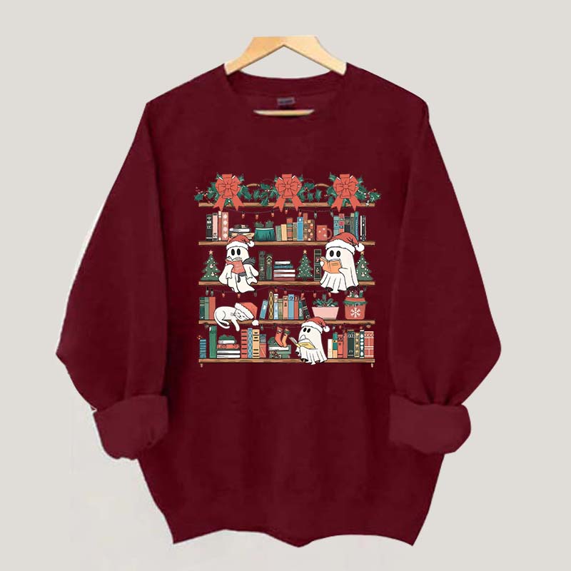 Book Lover Christmas Cute Ghost Sweatshirt