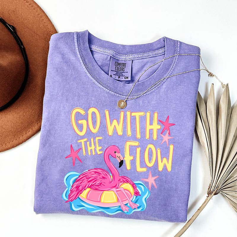 Go With The Flow Flamingo Graphic T-Shirt