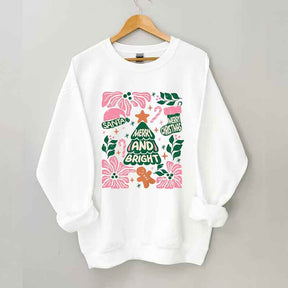 Merry And Bright Christmas Tree Flower Sweatshirt