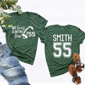 Custom Heart On The Line Football T-Shirt