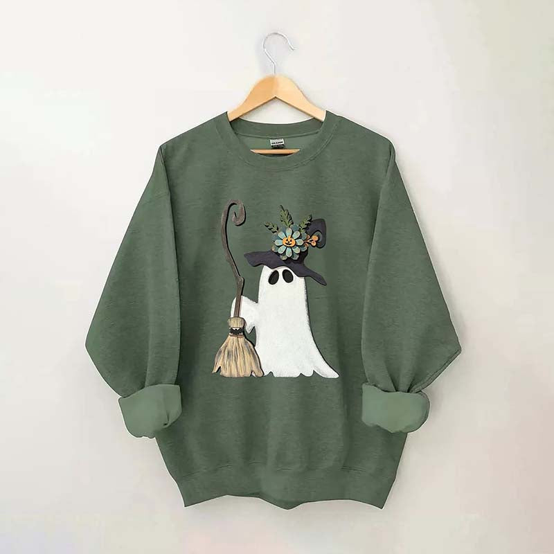 Ghost Witch With Broomstick Sweatshirt