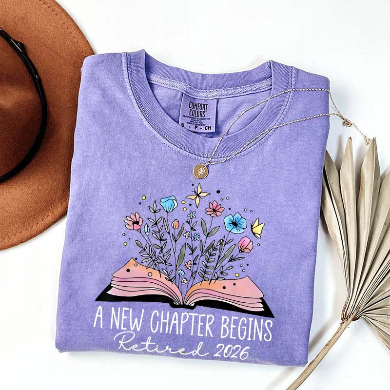 Floral Teachers 'A New Chapter Begins' Retired T-Shirt