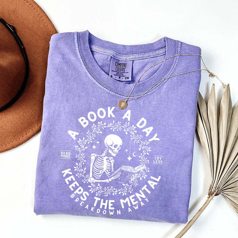 A Book a Day Skeleton Floral T-Shirt