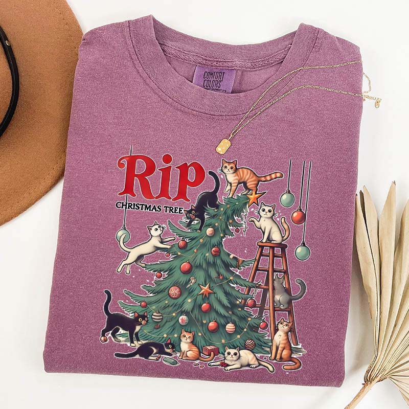 RIP Christmas Tree Comfort Colors Meowy T-Shirt