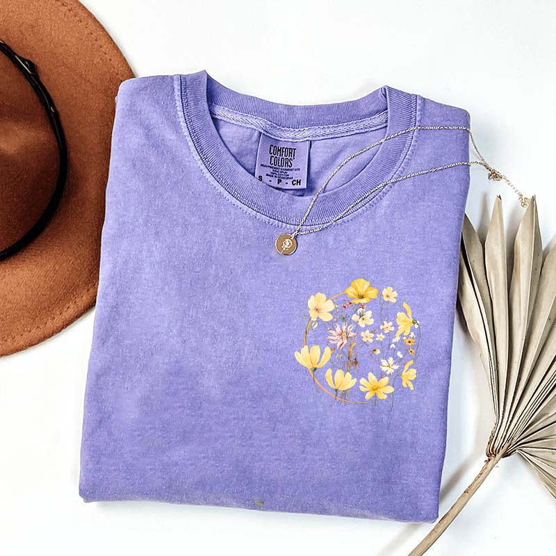 Pocket Pressed Flowers Block Print Floral T-Shirt