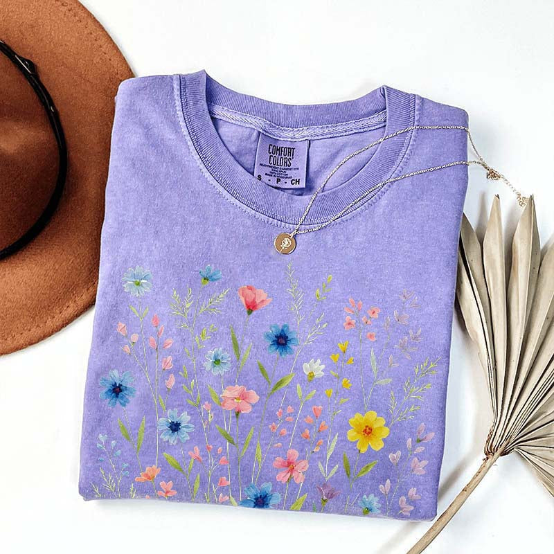 Wildflowers Vintage Blue Style T-Shirt