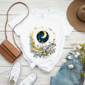Celestial Boho Moon Floral T-Shirt