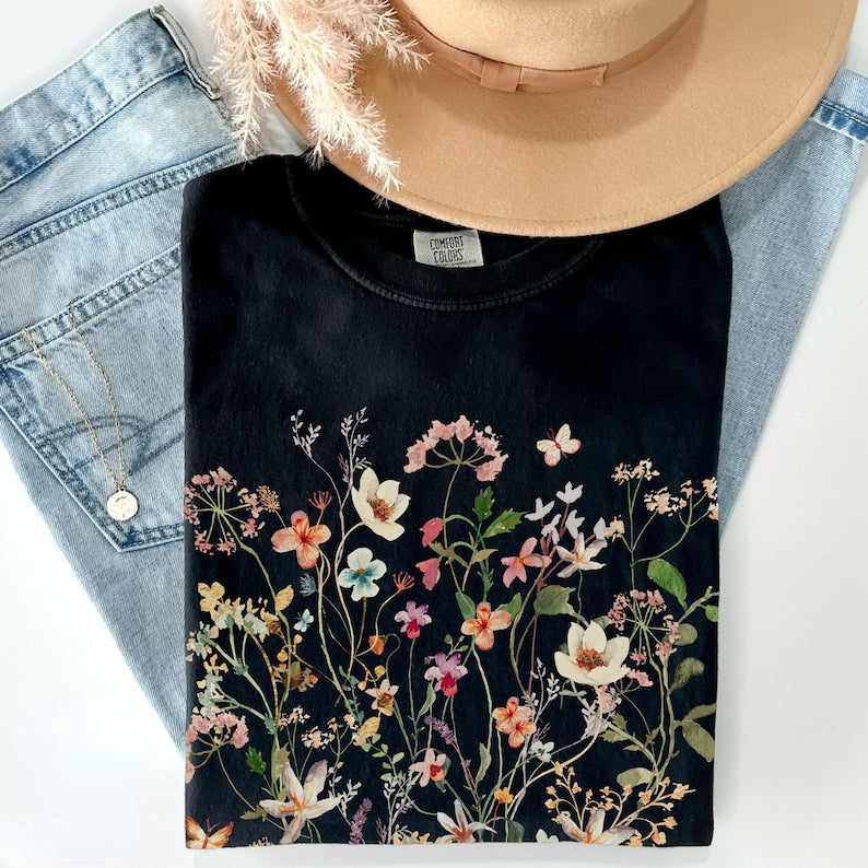 Pressed Flowers Long Sleeve Shirt Comfort Colors Tshirt