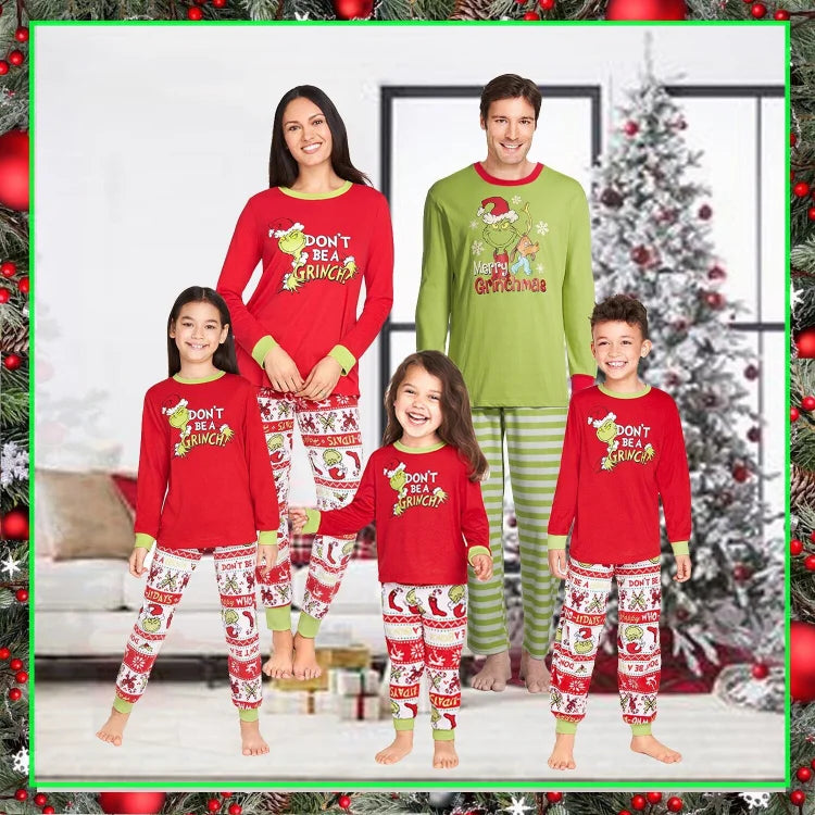 Christmas Grinch Cartoon Print Funny Xmas Family Matching Pajamas Sets