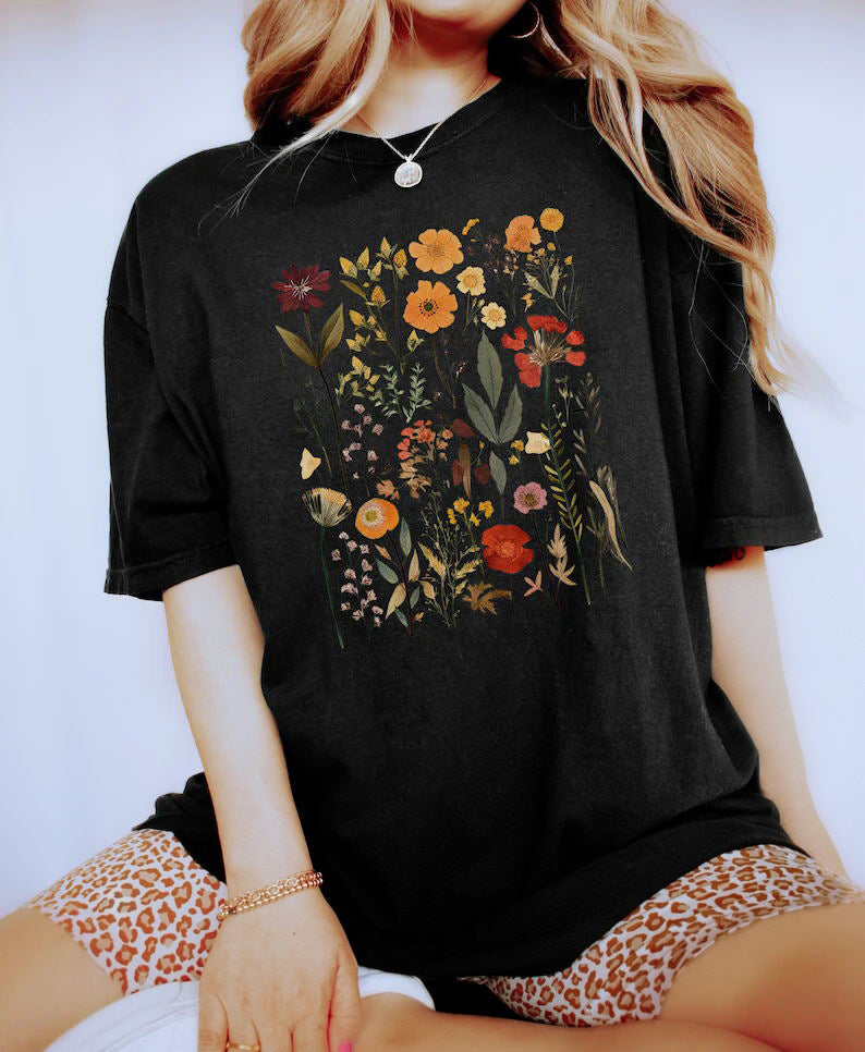 Retro Pressed Wildflowers  Boho Flower Shirt