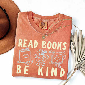 Read Books Be Kind Stay Weird Retro Doodle T-Shirt