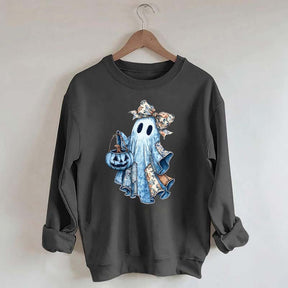 Retro Halloween Blue Denim Ghost Sweatshirt