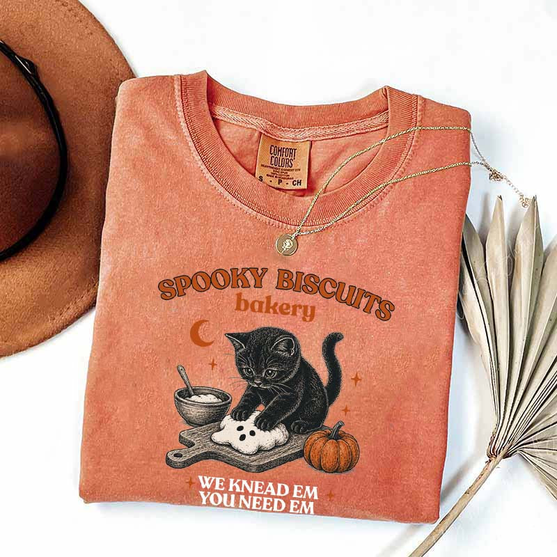 Kitty Biscuits Spooky Season Black Cat Halloween T-Shirt