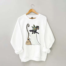 Ghost Witch With Broomstick Sweatshirt