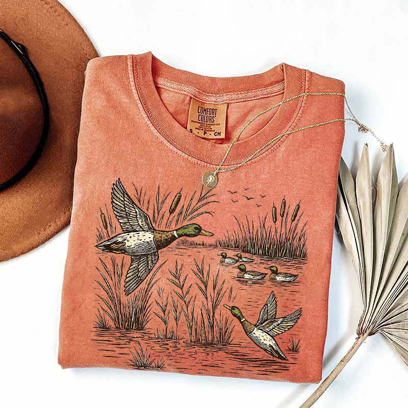 Retro Flying Mallard Duck T-Shirt