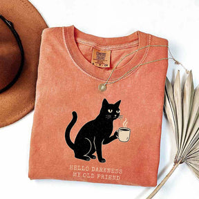 Black Cat Coffee Hello Darkness My Old Friend T-Shirt