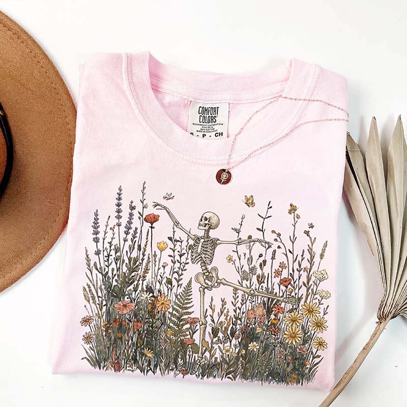 Skeleton Dancing Arabesque Wildflower Botanical Floral T-Shirt