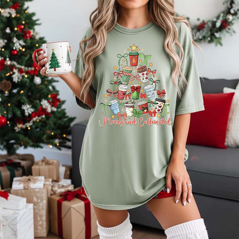 Merry And Caffeinated Christmas Tree T-Shirt