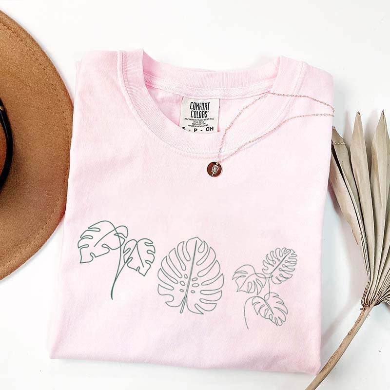 Line Art Flower Leaves T-Shirt