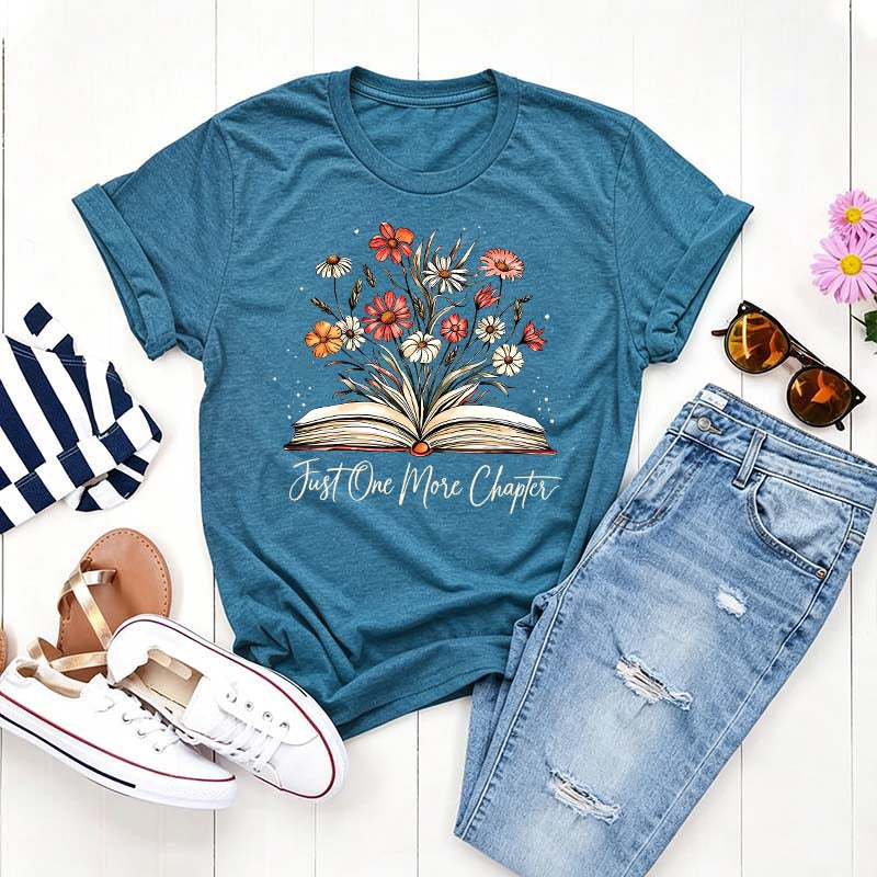 Floral Reading Just One More Chapter T-Shirt