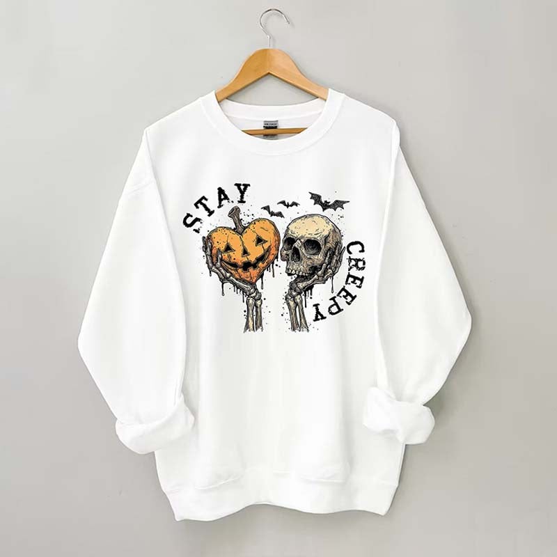 Stay Creepy With Pumpkin And Skull Sweatshirt