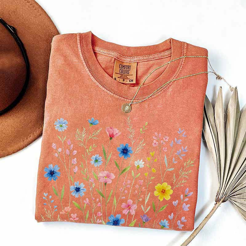 Wildflowers Vintage Blue Style T-Shirt