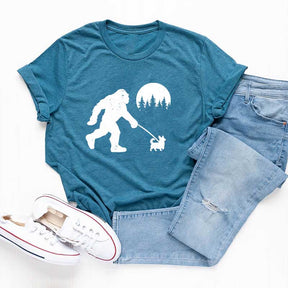 Bigfoot Walking Corgi Dog T-Shirt