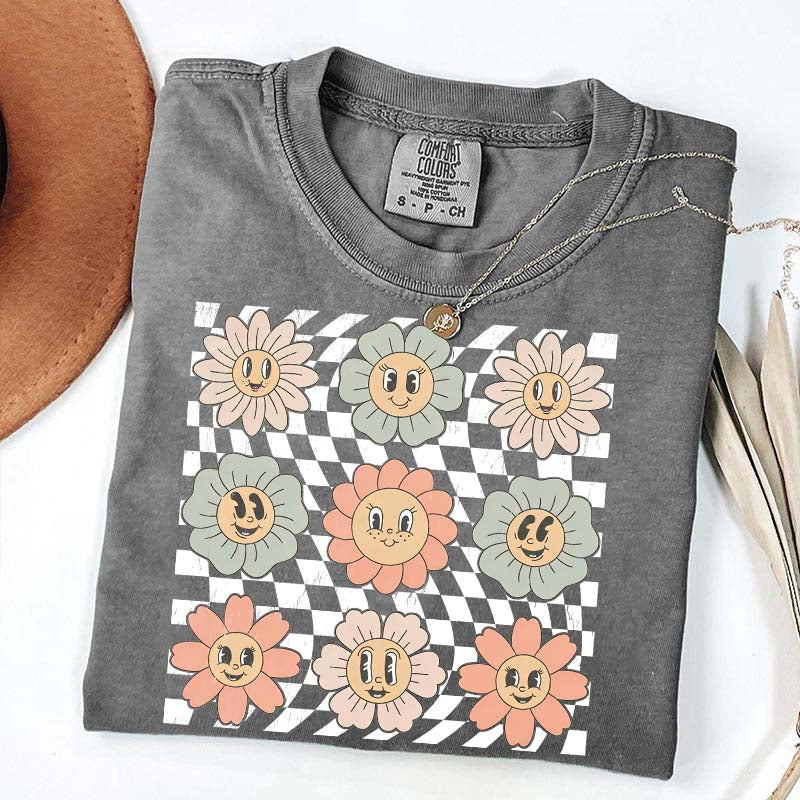 Retro Checkered Flower T-Shirt