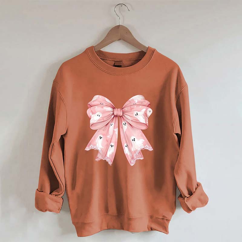 Pink Ghost Bow Coquette Halloween Sweatshirt