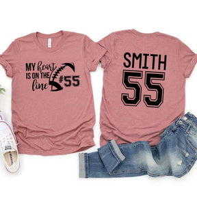 Custom Heart On The Line Football T-Shirt