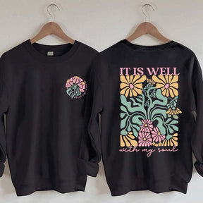 It is Well  Floral Boho Bible Verse Top Sweatshirt