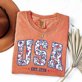 Flower USA Floral Patriotic T-Shirt