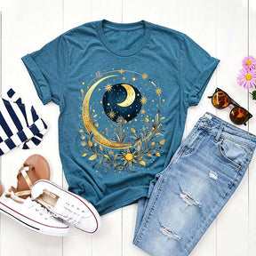 Celestial Boho Moon Floral T-Shirt