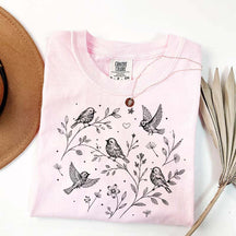Boho Botanical Birds Sparrow T-Shirt